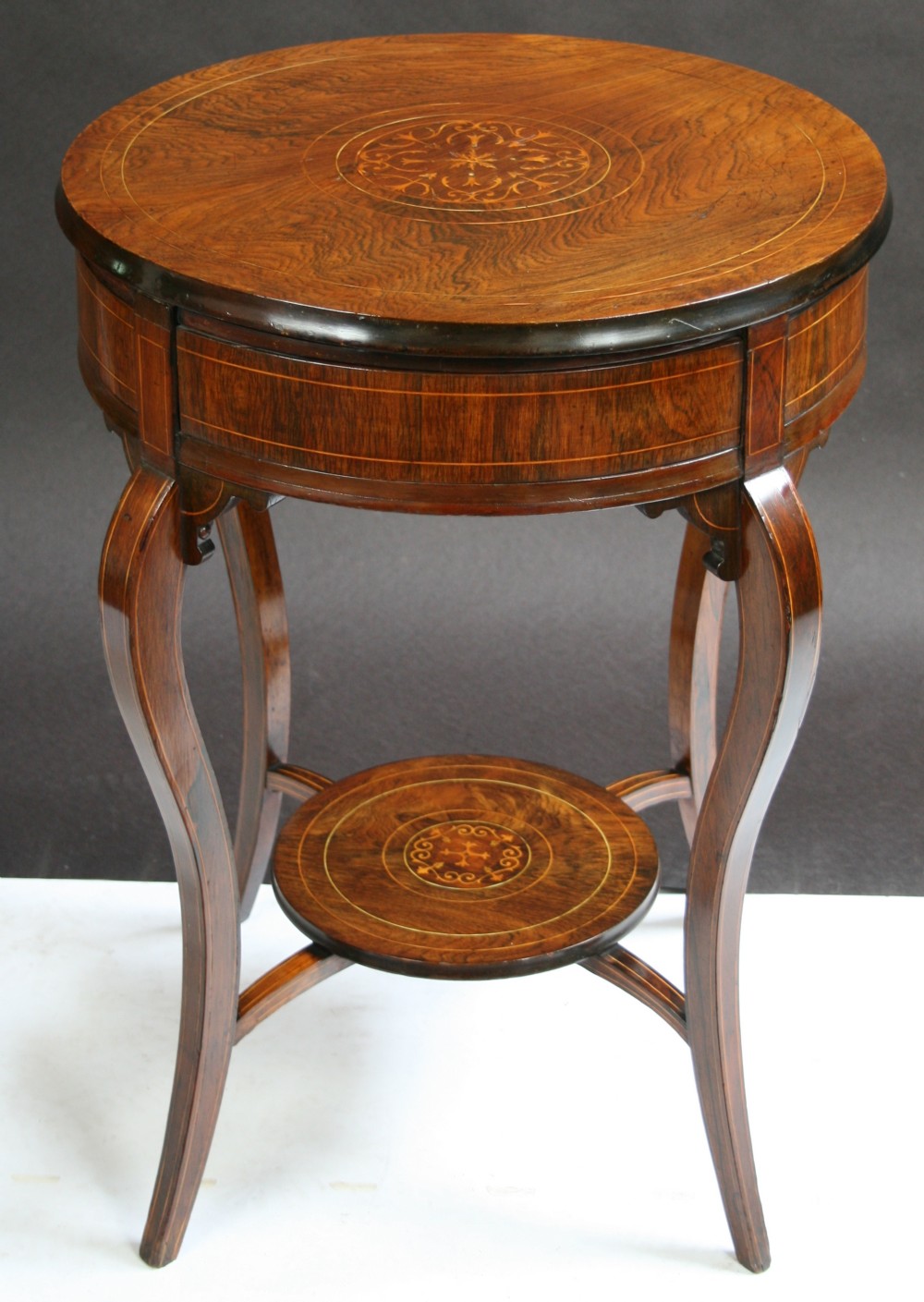Edwardian Inlaid Rosewood Circular 4 Drawer Drum Table.