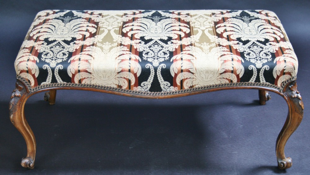 Victorian Rosewood Oblong Stool on Carved Cabriole Legs.