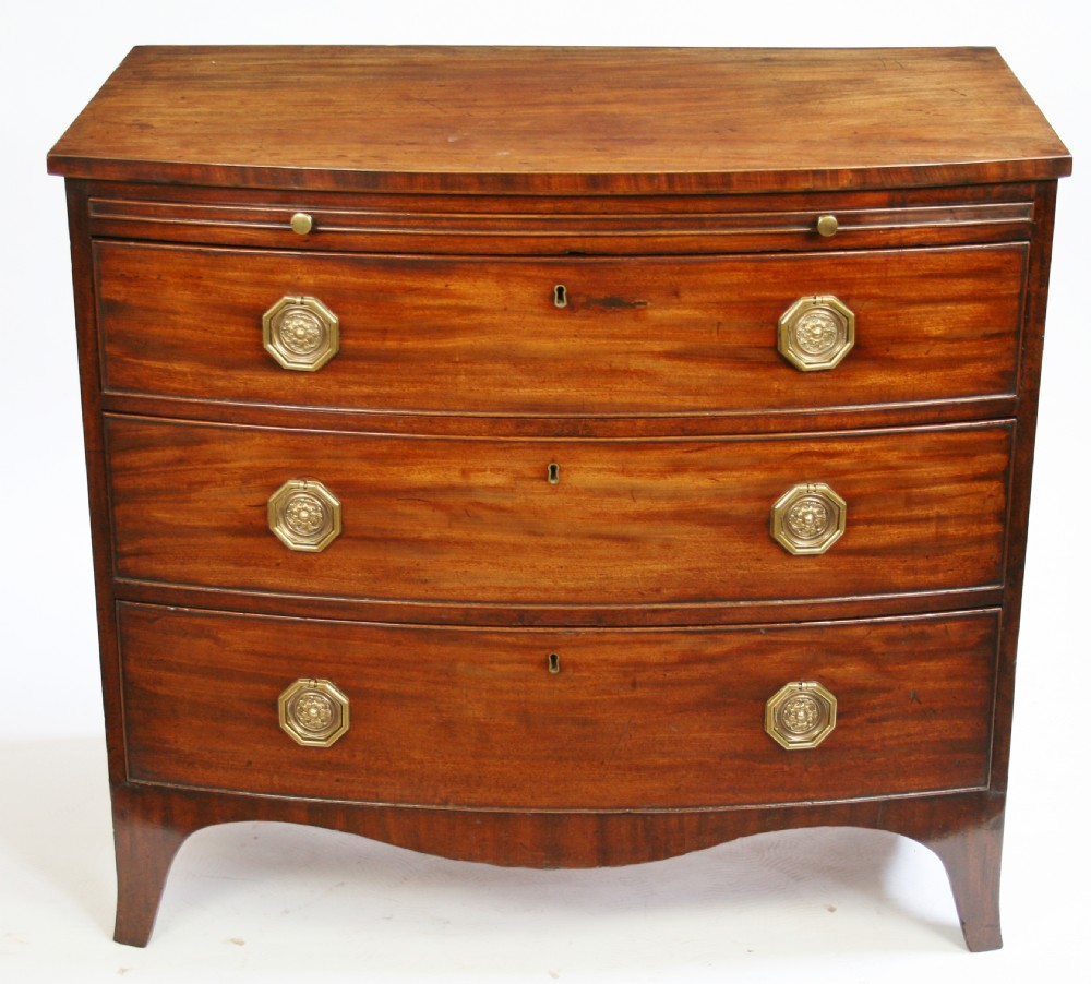 George 111 Mahogany 3 Drawer Bow Chest with Brushing Slide.