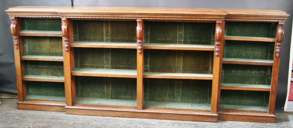 Victorian Large Mahogany Breakfront Open Bookcase. 