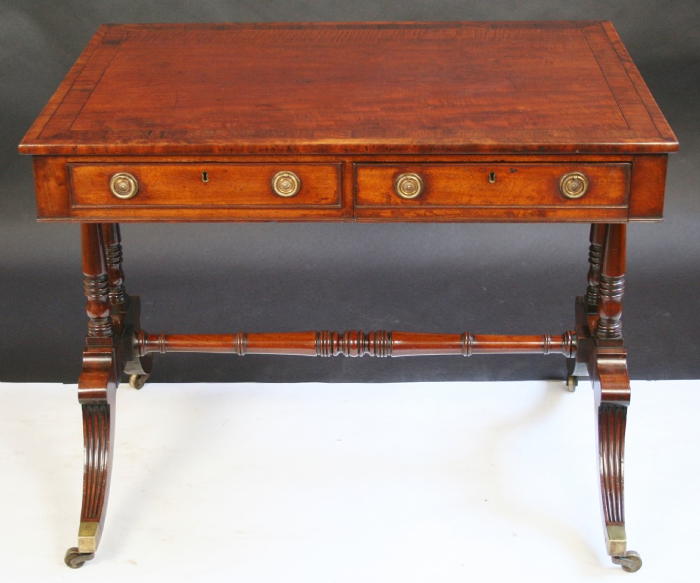 Regency Mahogany 2 Drawer End Support Library Table.