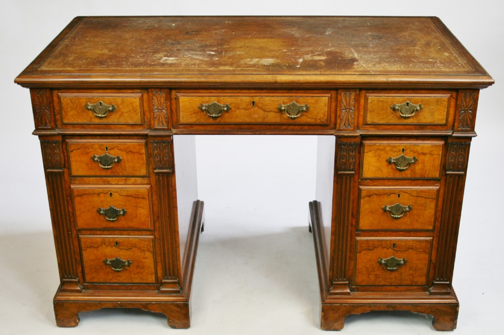 Late Victorian Figured Walnut 3 Part Kneehole Desk.