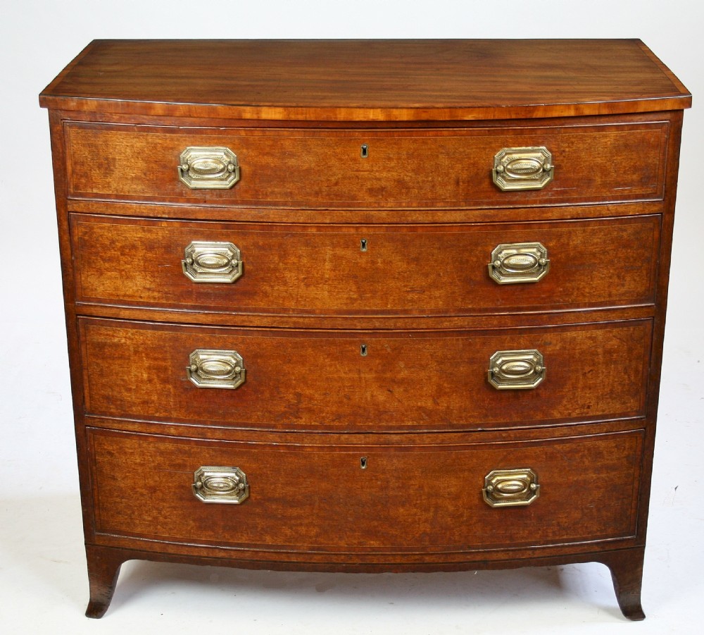 George 111 Mahogany Bow Chest of 4 Long Drawers.