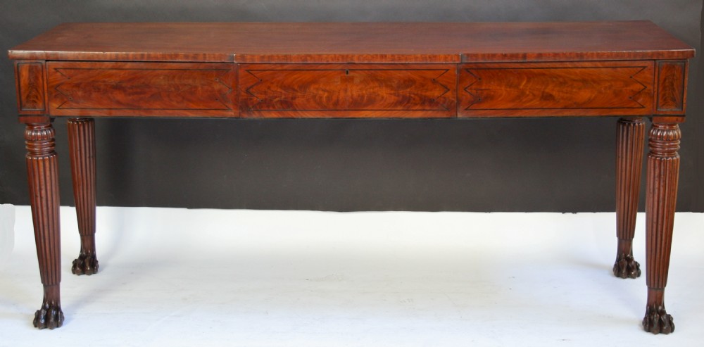 George 1V Mahogany Ebony Strung 3 Drawer Serving Table.