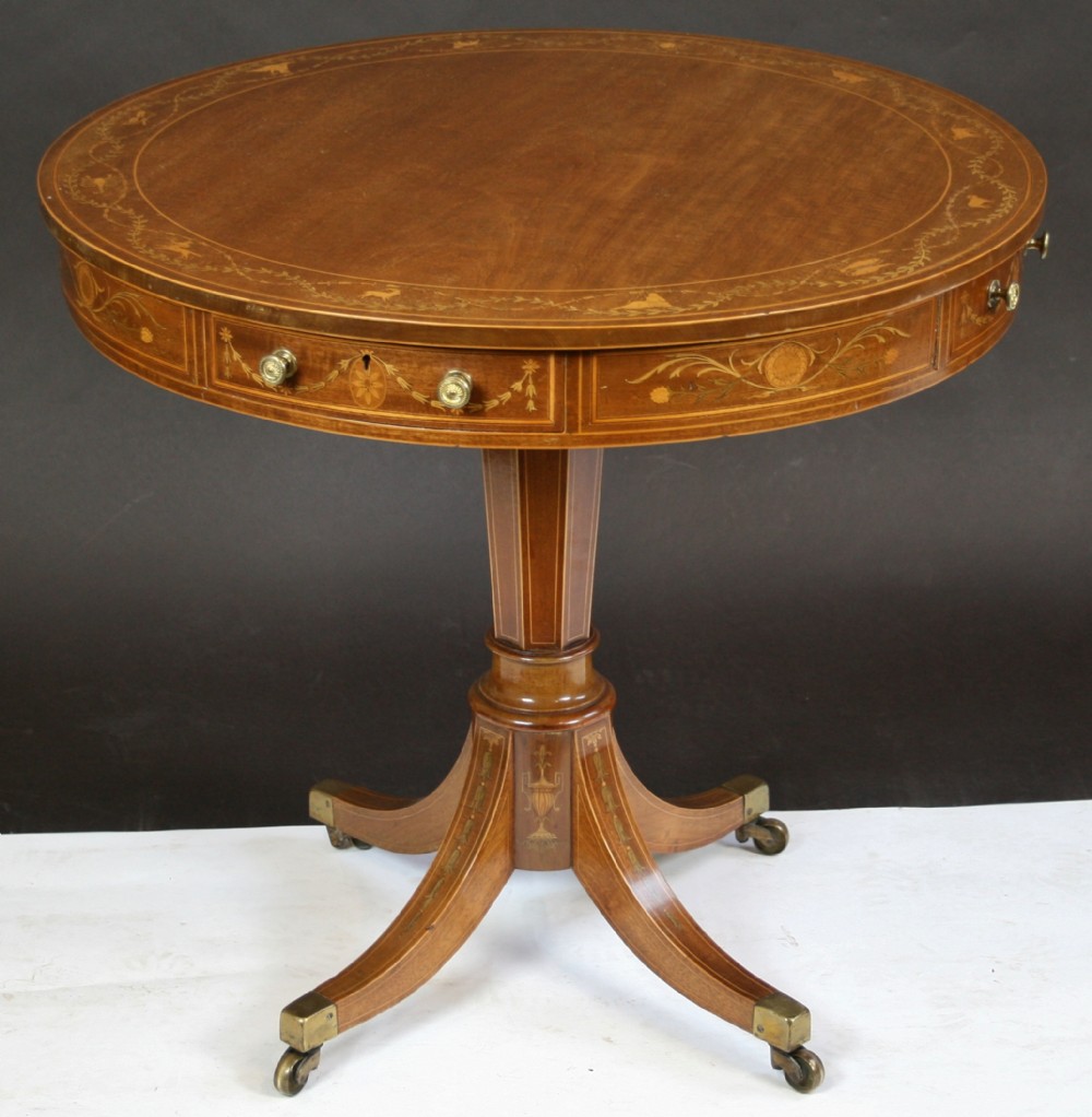 Edwardian Mahogany Inlaid 'Zodiac' Drum Table.