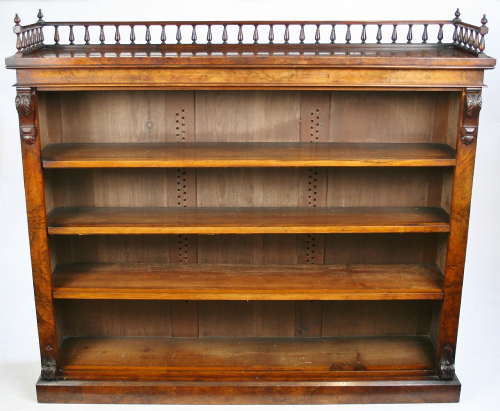 Victorian Figured Walnut Open Bookcase having 3 Adjustable Shelves.