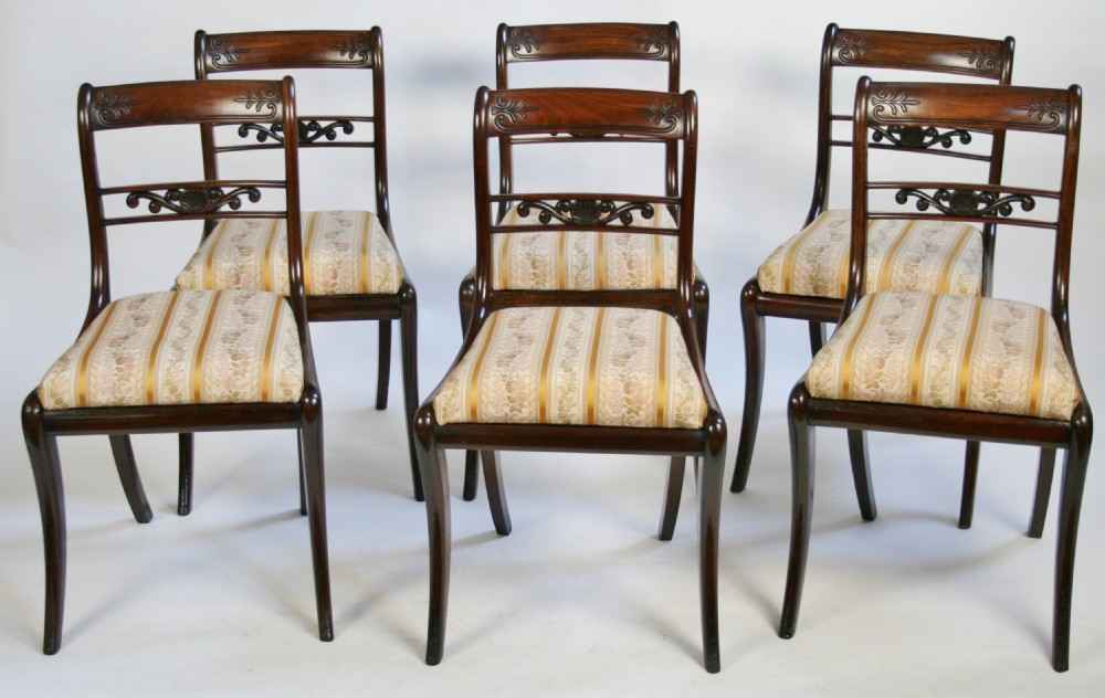Regency Mahogany Set of 6 Dining Chairs on Sabre Legs.