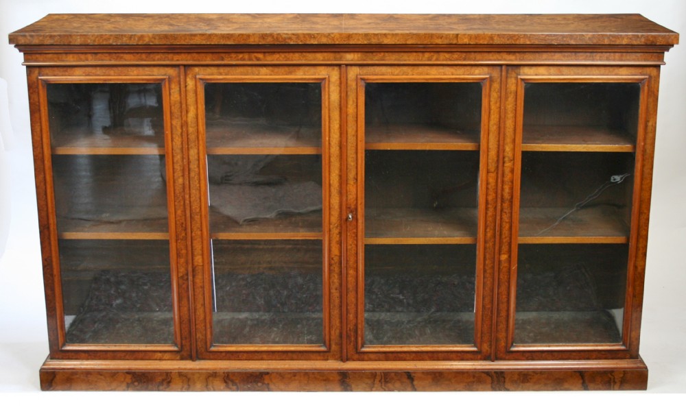 Victorian Figured Walnut 2 Door Dwarf Bookcase Cabinet