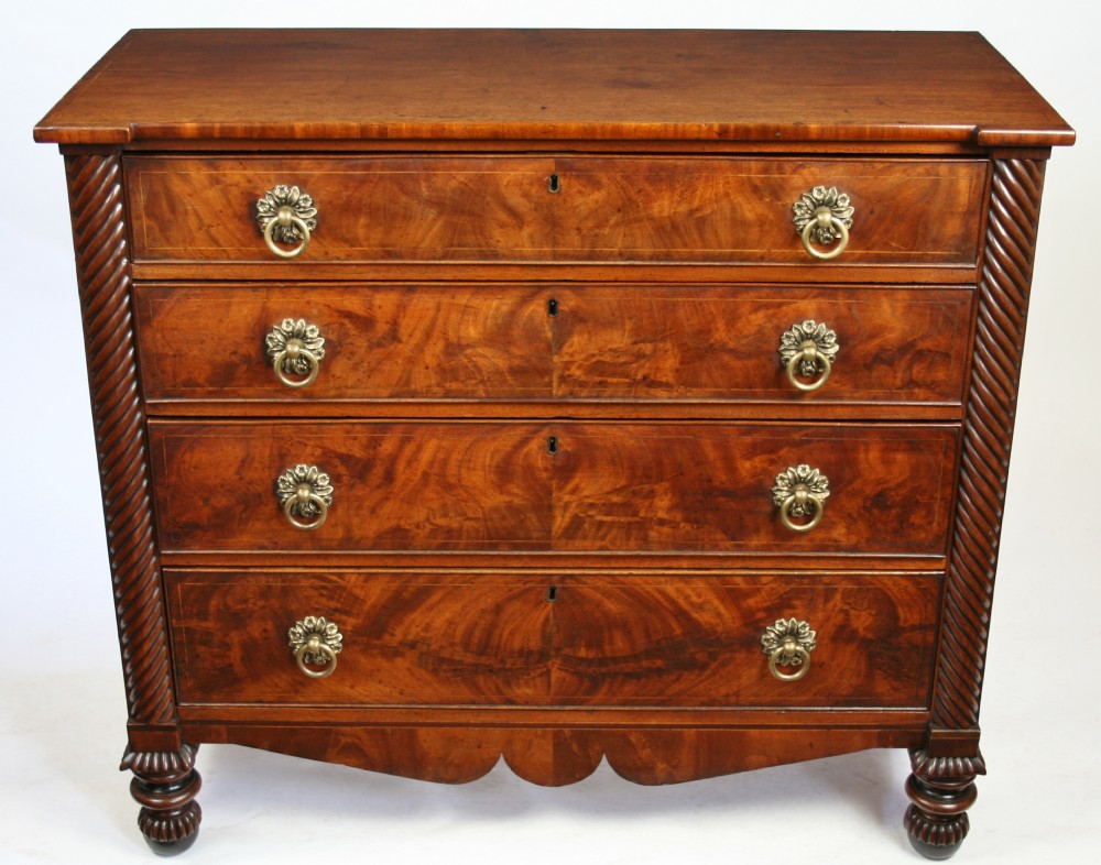 George 1V Flared Mahogany 'Channel Is.' Chest of 4 Drawers.