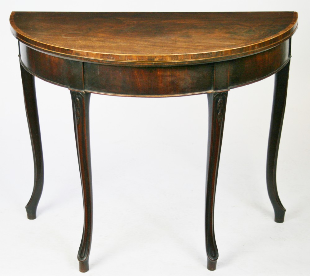 George 111 Mahogany Demi Lune Card Table on Cabriole Legs.
