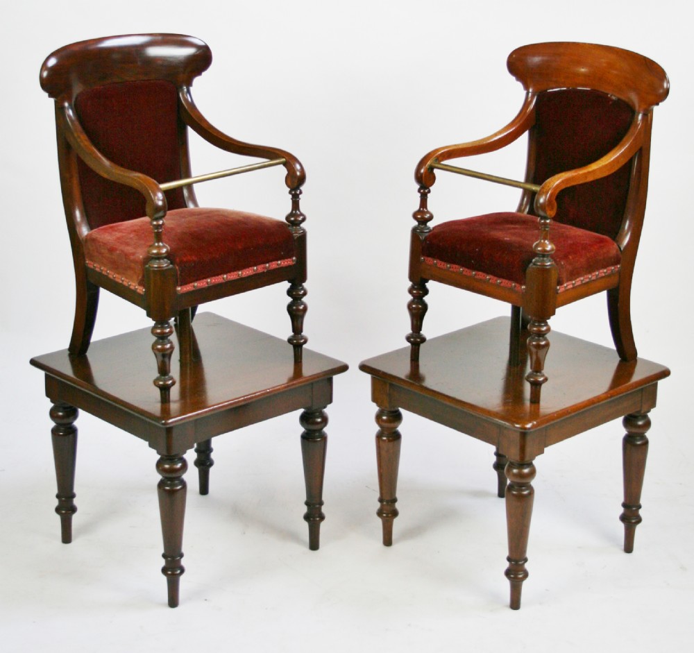 Victorian Near Pair of Mahogany High Chairs.