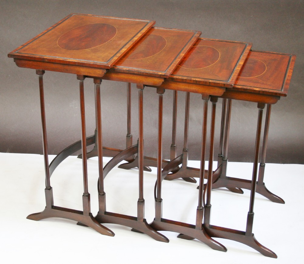 Edwardian Mahogany Inlaid Nest of 4 Tables