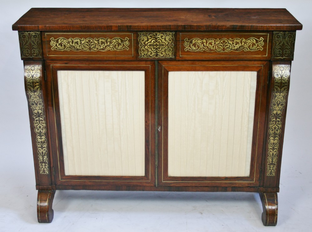 Regency Rosewood Brass Inlaid 2 Door Side Cabinet