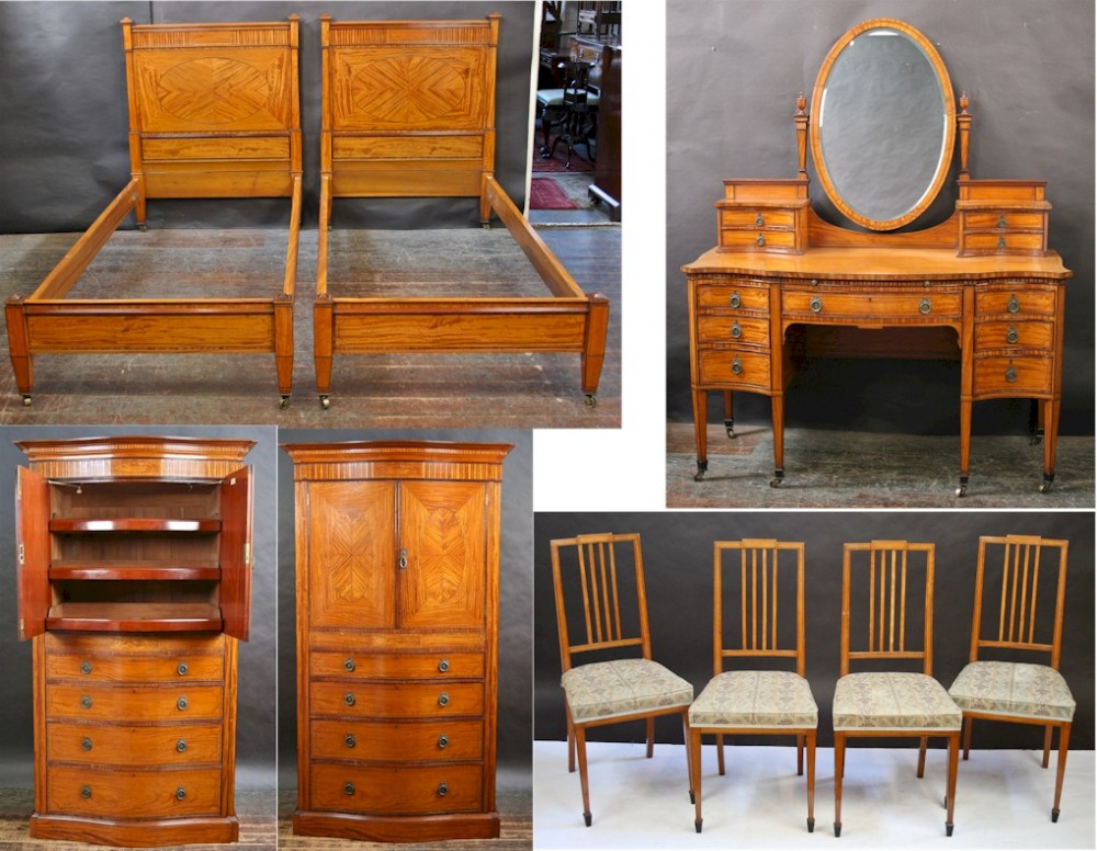 A Maples Edwardian Satinwood 8 piece Bedroom Suite