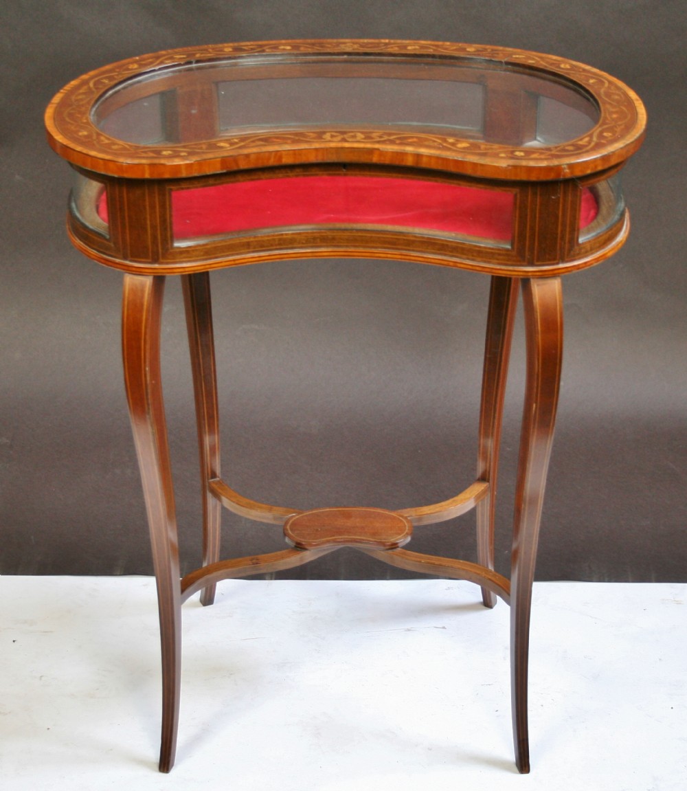 Edwardian Inlaid Mahogany Kidney Shaped Bijouterie Table