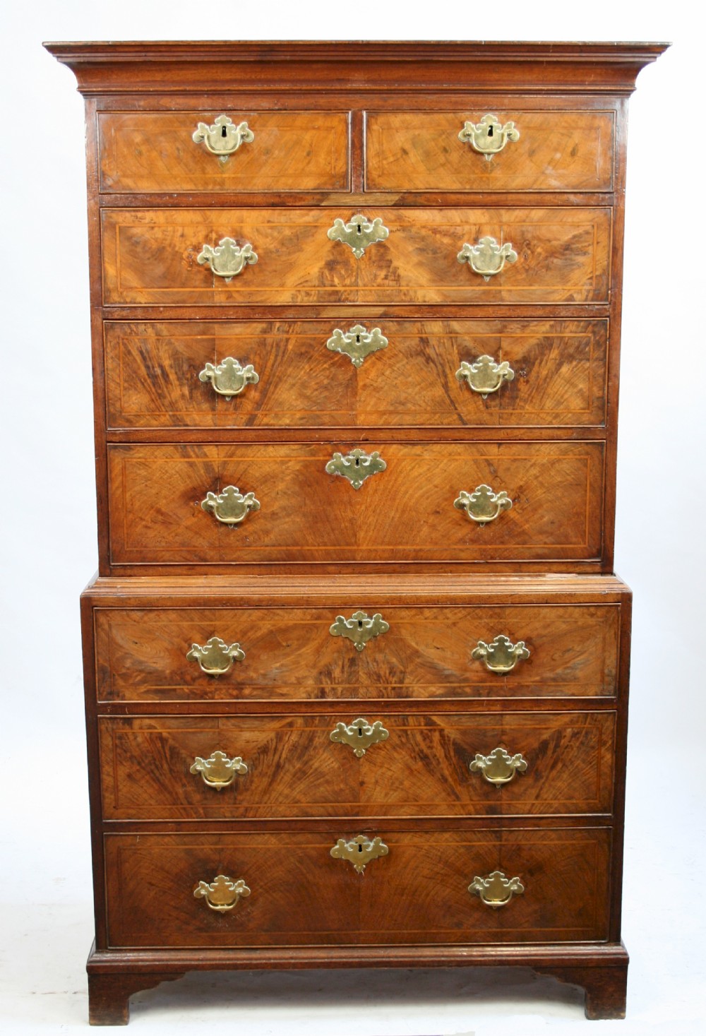 Early 18C Figured Walnut Chest on Chest