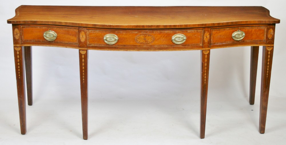 George 111 Mahogany Inlaid 3 Drawer Serpentine Side Serving Table
