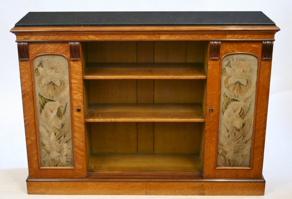 Early Victorian Birdseye Maple Marble Top Side Cabinet by Burrey & White