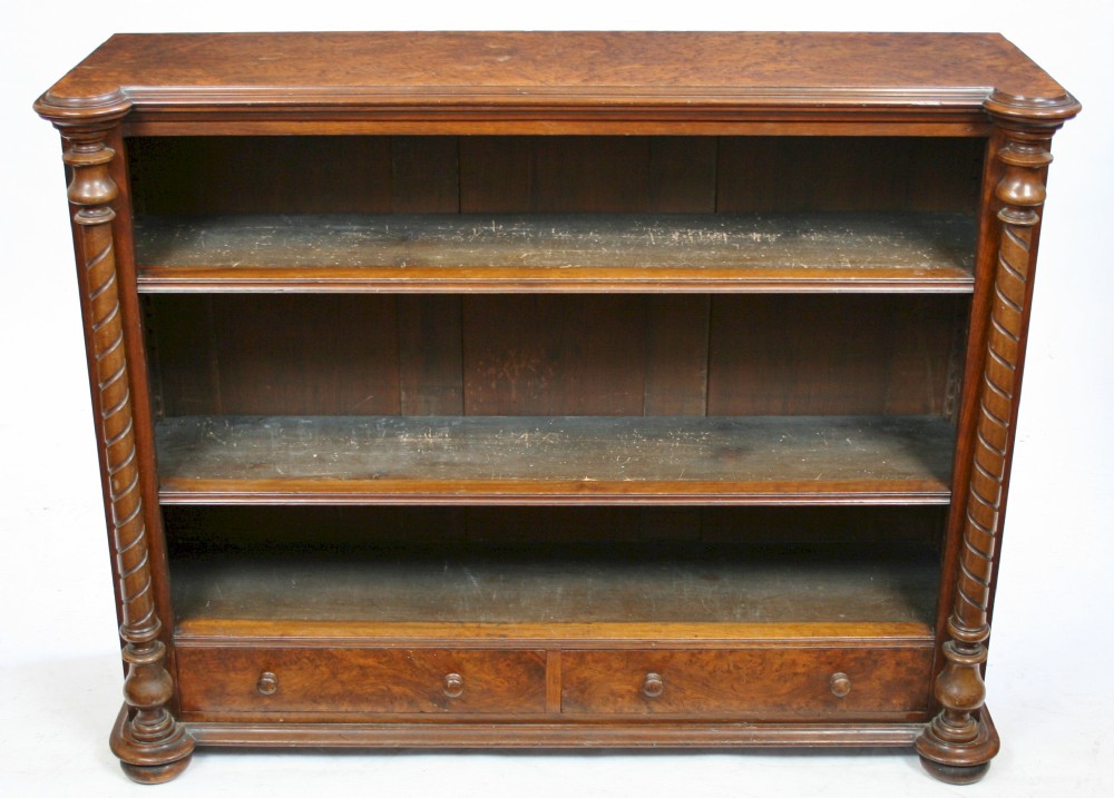 Victorian Figured Walnut Open Bookcase