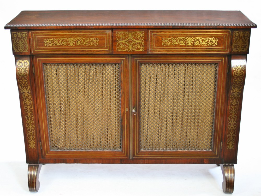 Regency Rosewood Brass Inlaid 2 Door Side Cabinet