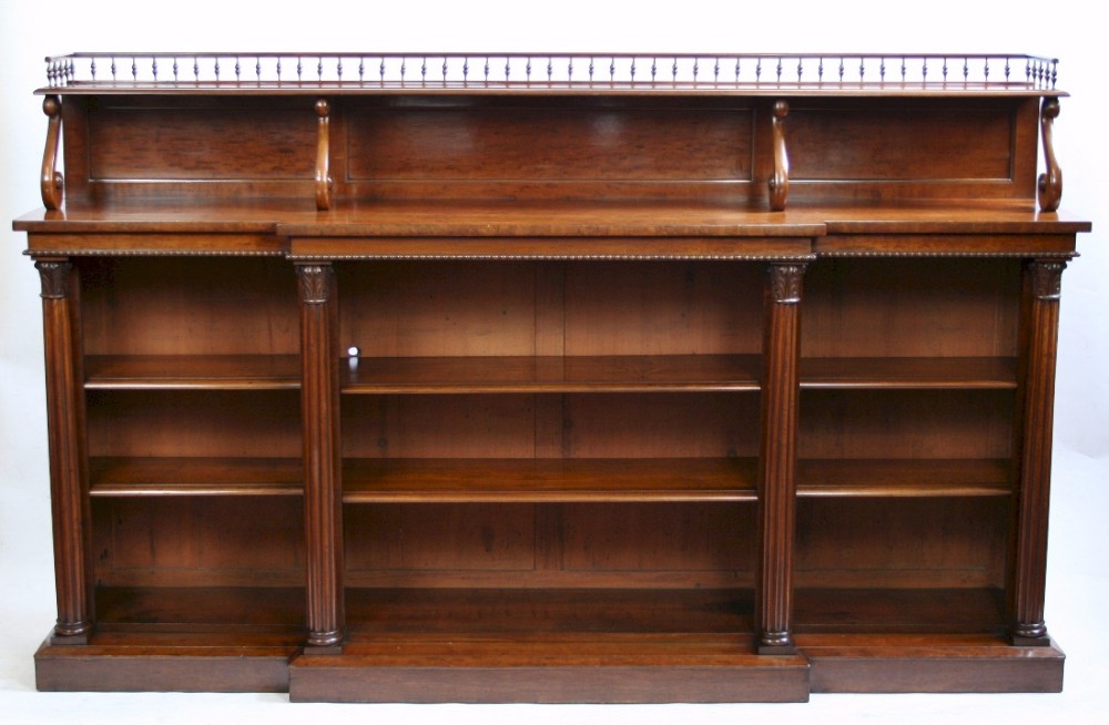 Regency Mahogany Breakfront Open Bookcase with Shelf Back