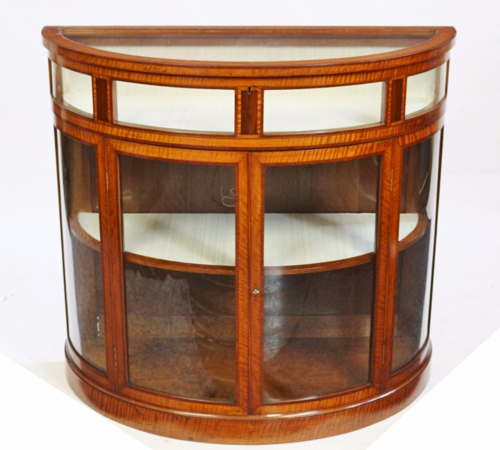 Edwardian Satinwood & Mahogany Demi Lune Display Cabinet