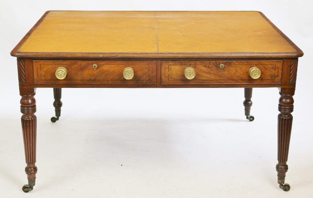 Regency Inlaid Mahogany 4 Drawer Partners Writing Table