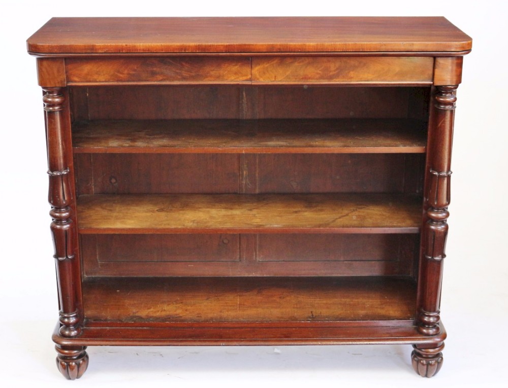 William 1V Mahogany Open Bookcase with 2 Frieze Drawers