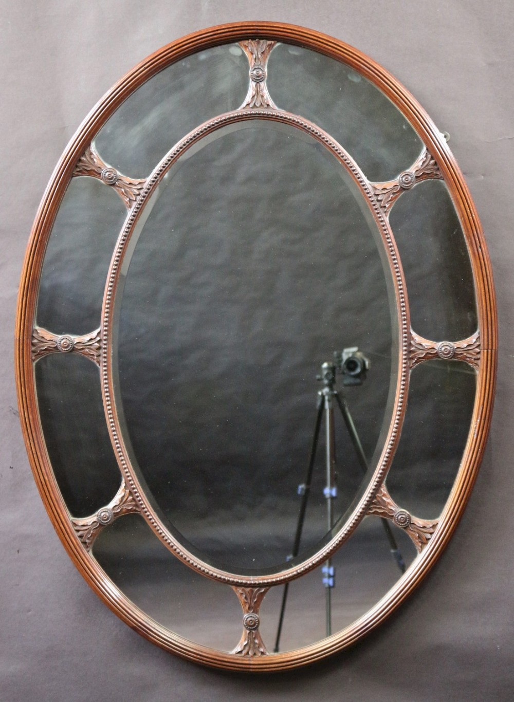 C1900 Adam Style Fine Quality Mahogany Framed Oval Segmented Wall Mirror