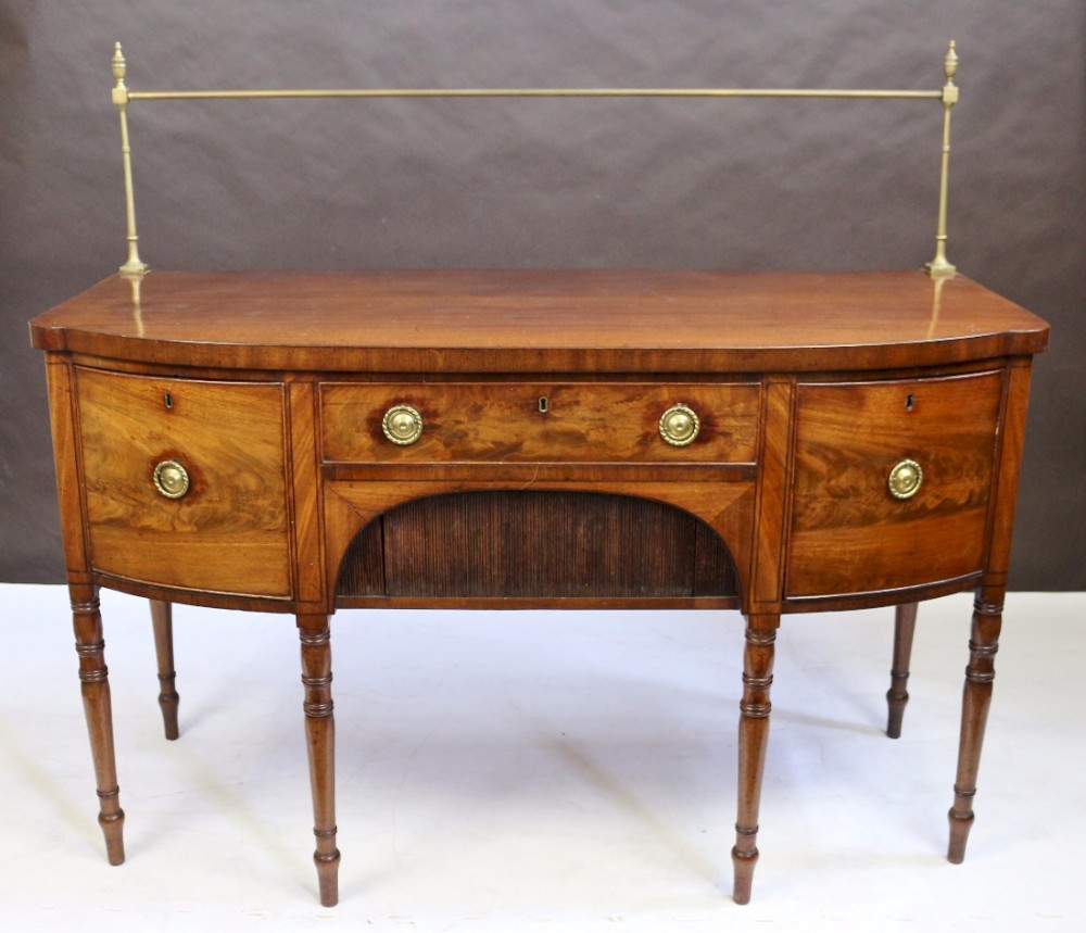 George 111 Mahogany Bowfront Sideboard with Brass Rail Back