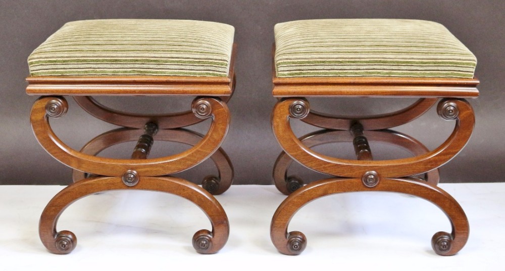 William 1V Pair of Mahogany Square Stools on X Frame Supports