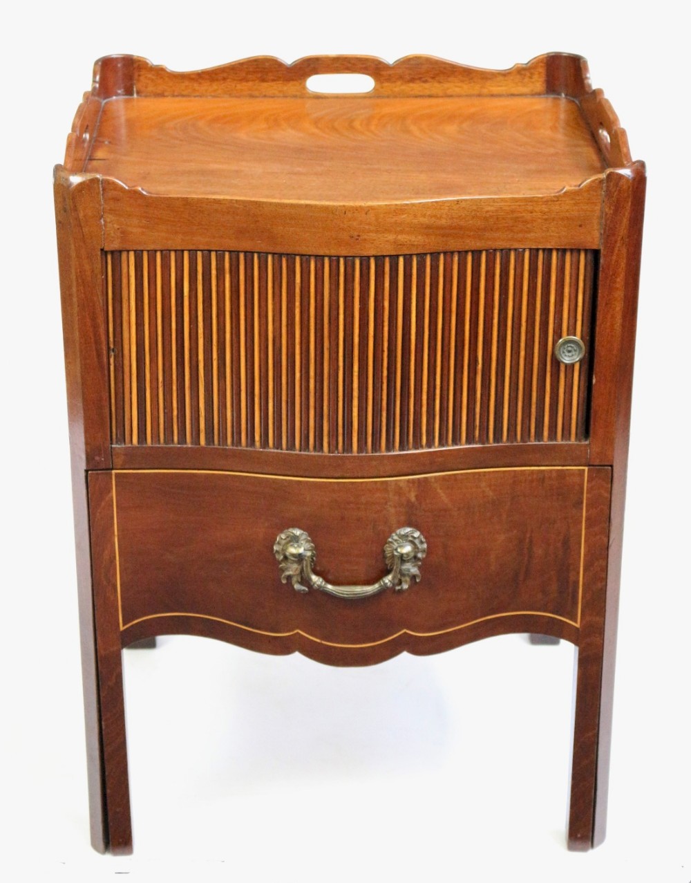 George 111 Mahogany Inlaid Serpentine Tray Top Commode