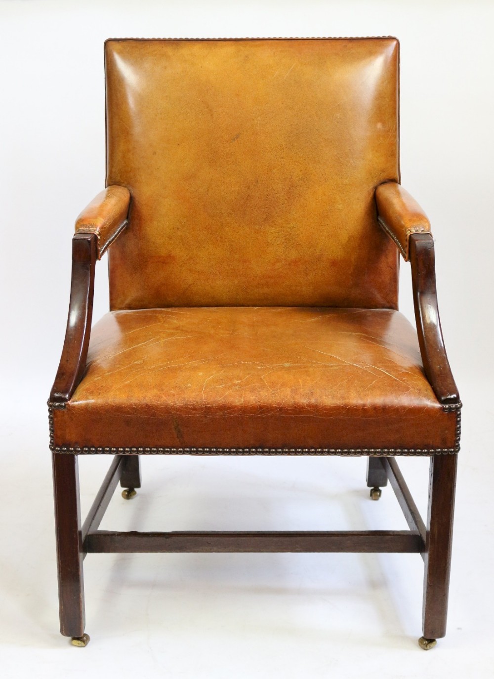 George 111 Mahogany Leather Upholstered Gainsborough Armchair