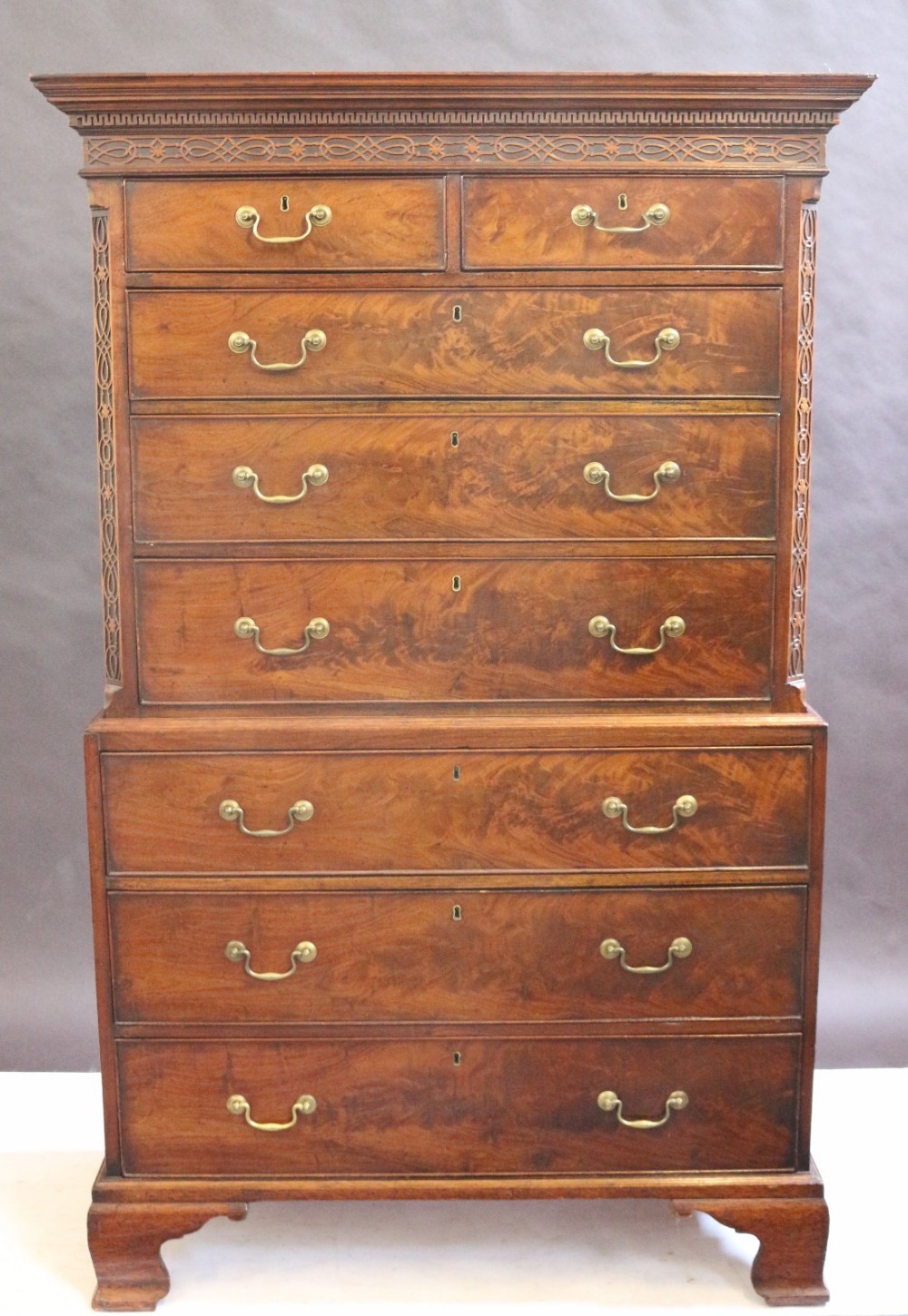 George 111 Figured Mahogany Fret Carved Tallboy