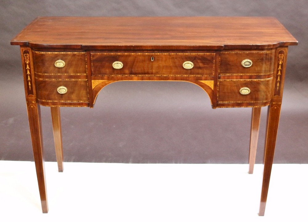 19C Inlaid Mahogany 4 Drawer Kneehole Table