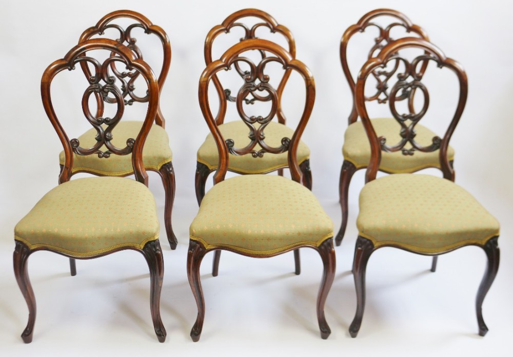 Victorian Fine Quality Rosewood Set of 6 Cabriole Leg Chairs