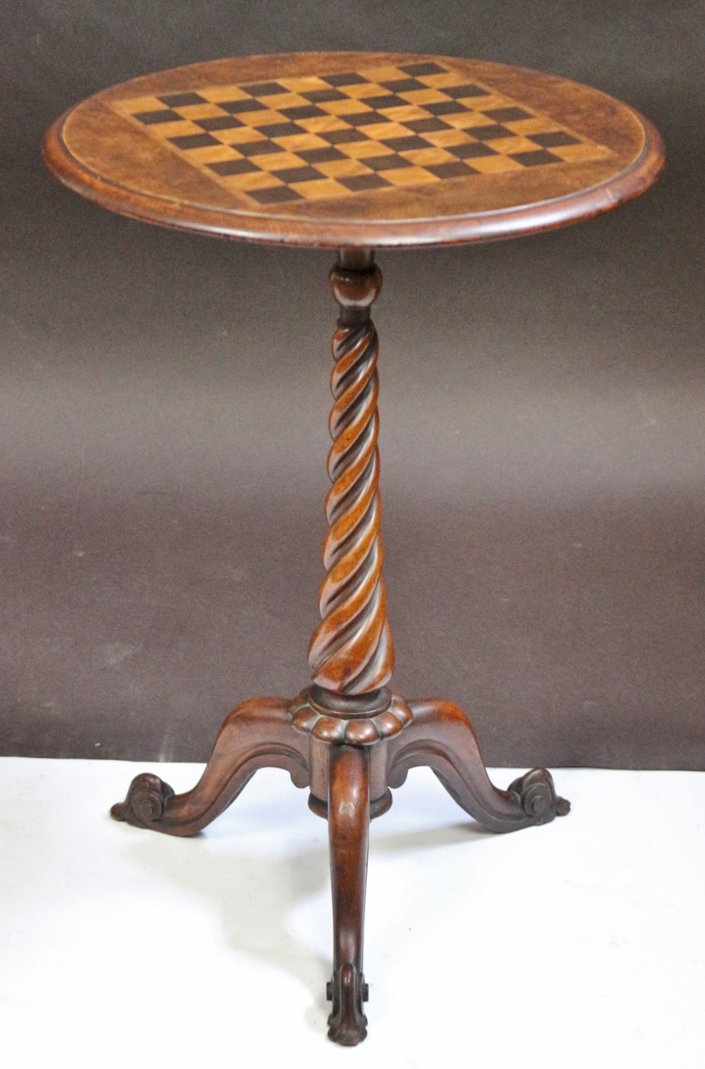 Victorian Walnut Circular Chequer Top Tripod Table