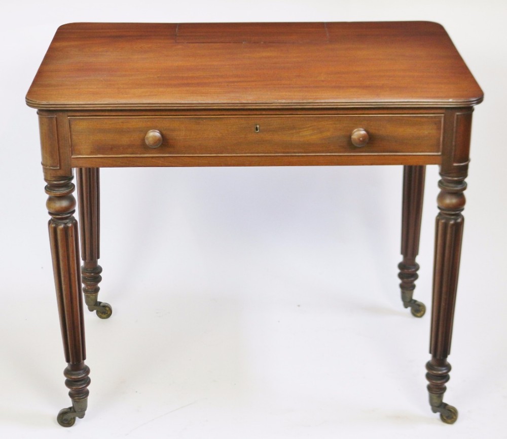 Regency Mahogany 'Chamber' Writing Table having Hinged Lidded Pentray in the manner of Gillows