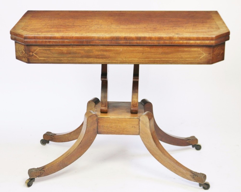 Regency Mahogany Inlaid Pedestal Card Table