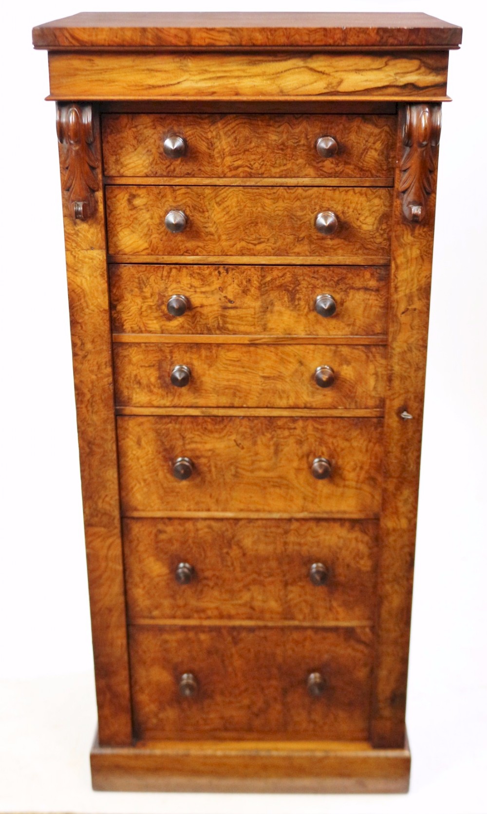 Victorian Figured Walnut Secretaire Wellington Chest
