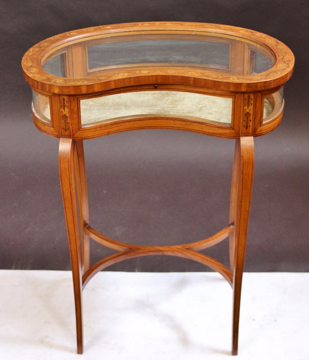 Edwardian Inlaid Satinwood Kidney Shaped Bijouterie Table