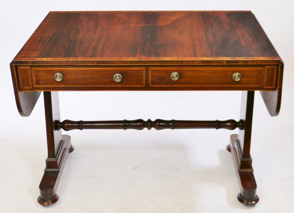 Regency Rosewood Inlaid End Support Sofa Table.