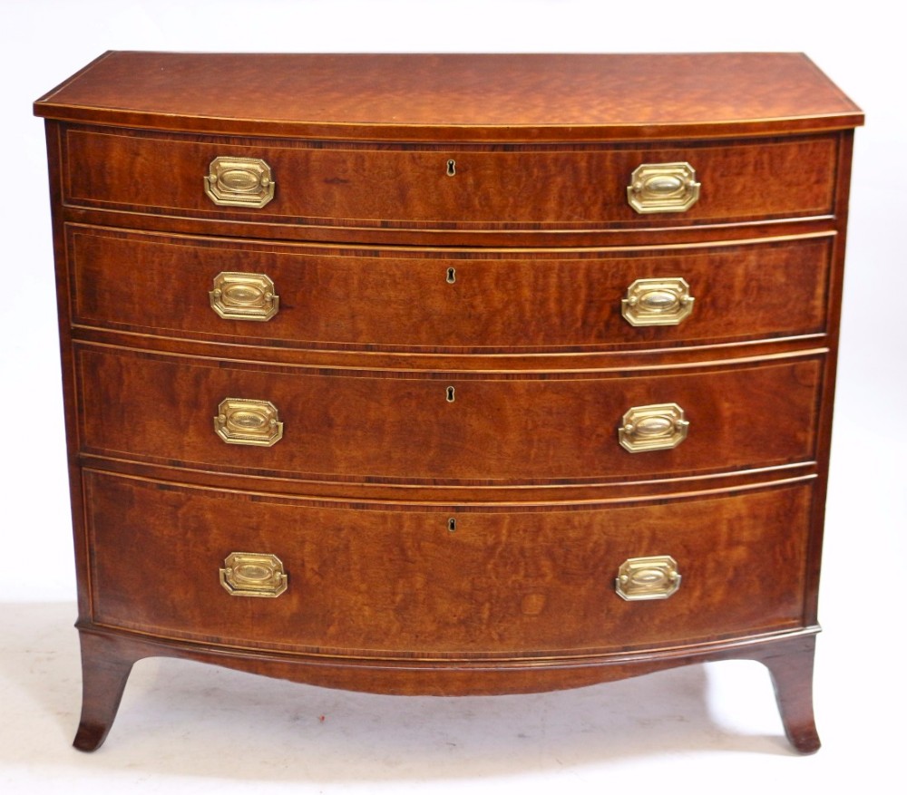 Fine Quality George 111 Figured Mahogany 4 Drawer Bow Chest