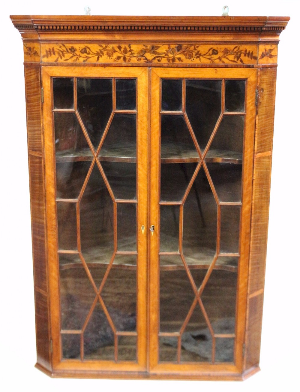 George 1V Satinwood Inlaid Glazed Hanging Corner Cabinet