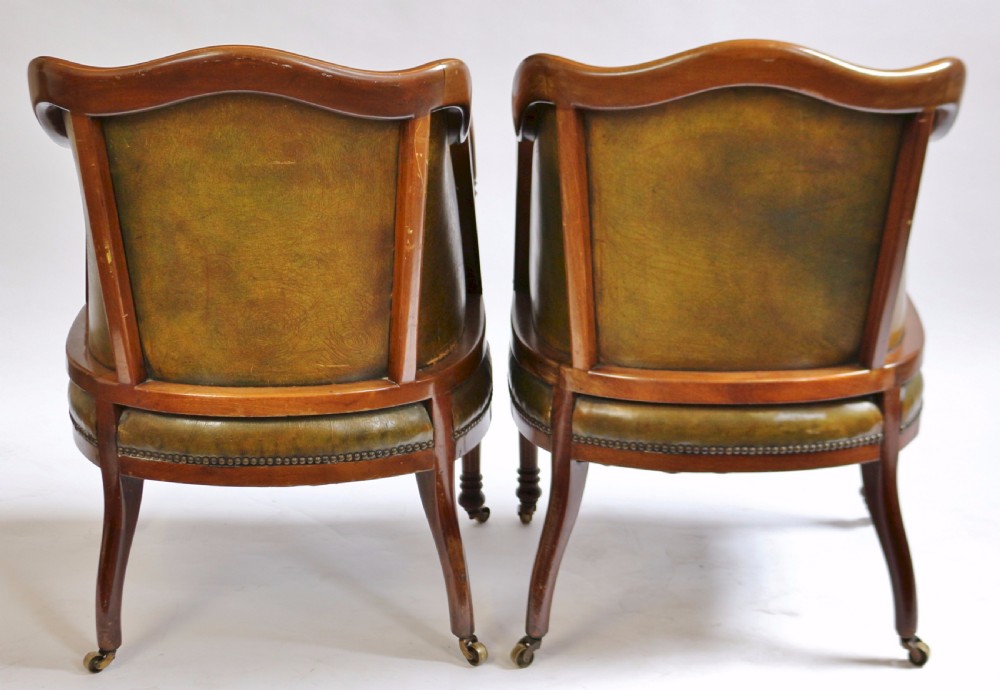 Good Quality Edwardian Inlaid Mahogany Pair of Leather Upholstered Armchairs View V