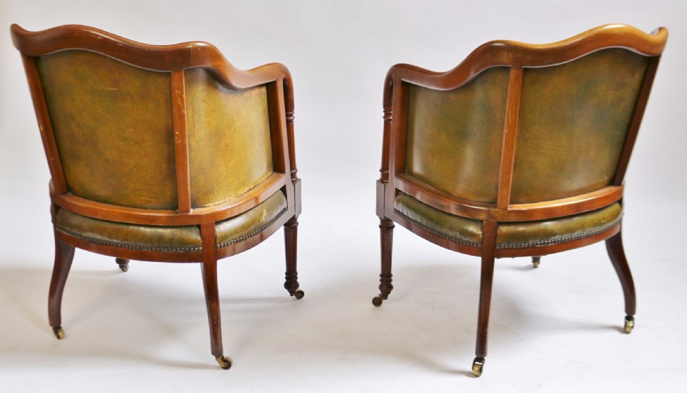 Good Quality Edwardian Inlaid Mahogany Pair of Leather Upholstered Armchairs View VI