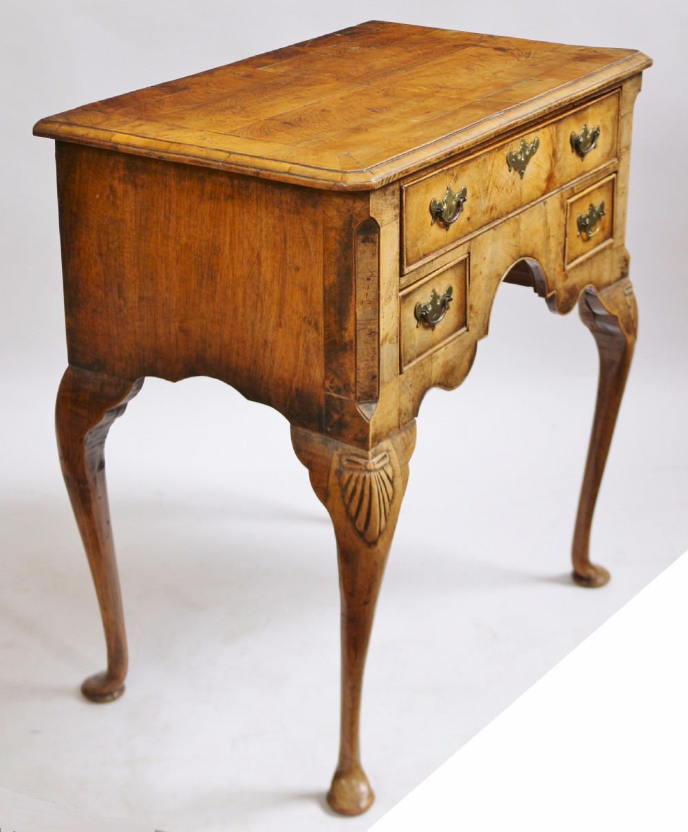 Fine Early 20thC Copy of a George 11 Figured Walnut 4 Drawer Lowboy View III