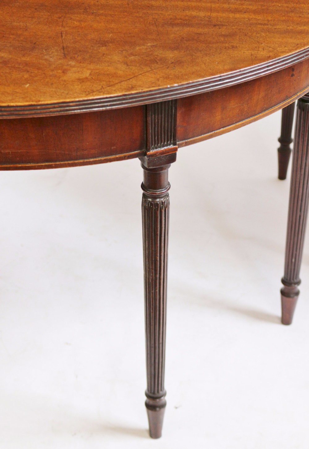 Regency Pair of Mahogany Demi Lune Side Console Tables on Reeded Legs View VIII