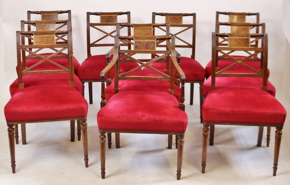 Fine Regency Set of 10 Mahogany Dining Chairs including a Pair of Armchairs