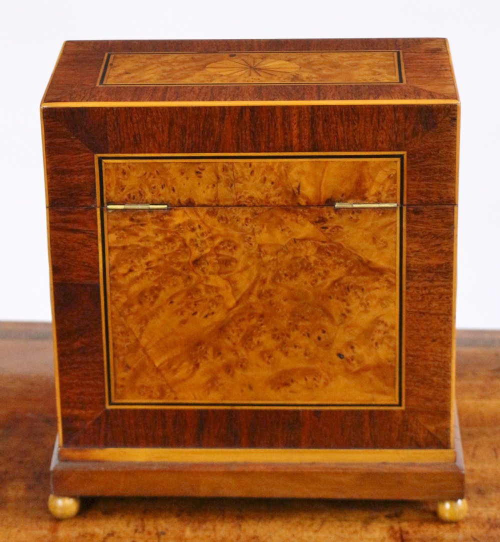 Regency Rosewood & Birdseye Maple 3 Bottle Decanter Case View V